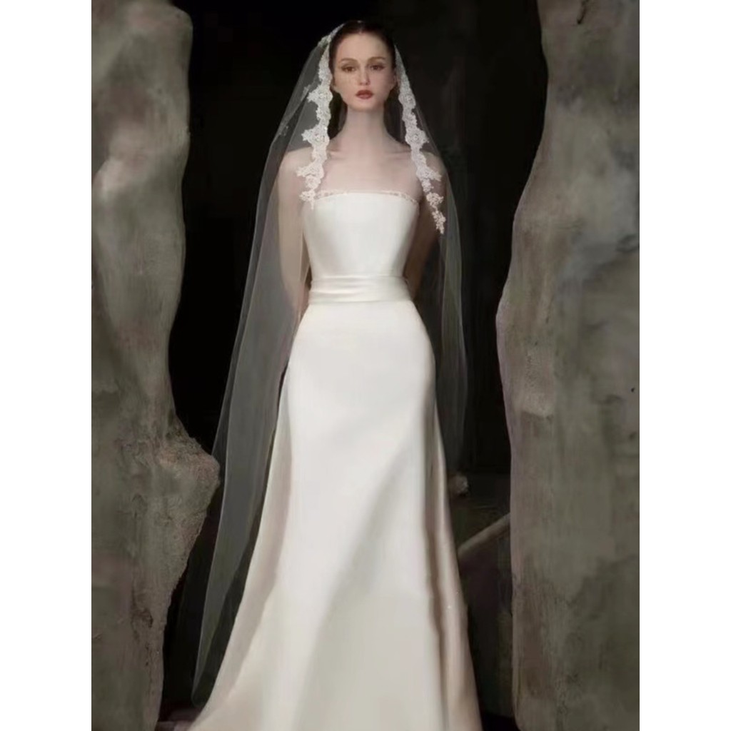 Véu de renda de pérola de qualidade de comércio exterior véu de casamento de noiva estilo artista de maquiagem véu de li