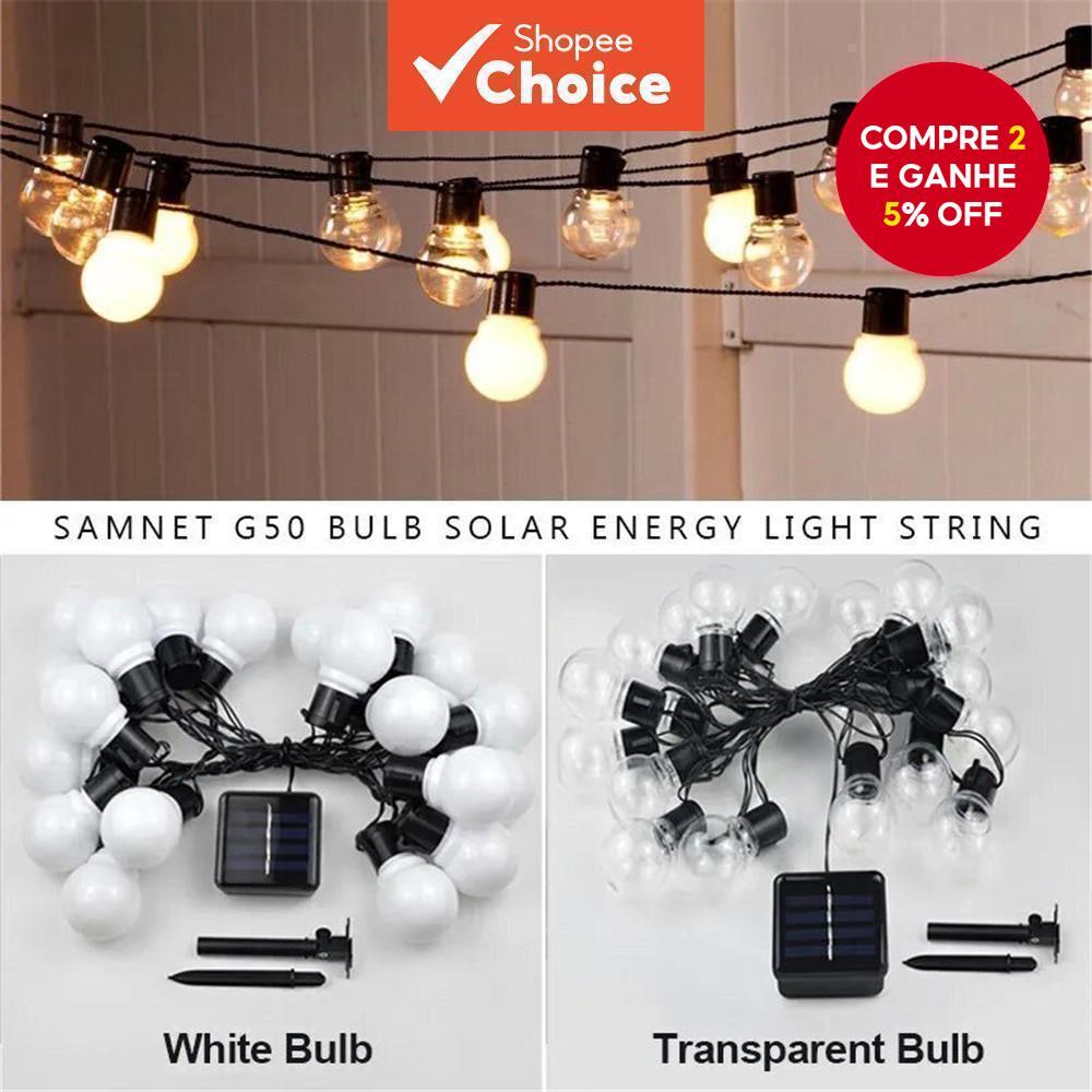 5m 20LED Solar G50 Bulbo IP65 Lâmpada de Jardim à Prova d'Água para Exterior e Ambientes Internos