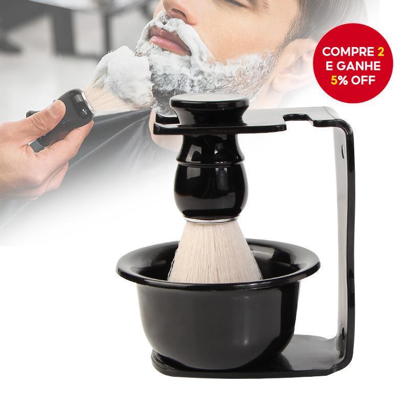 Pincel de barba masculino, tigela de espuma, ferramentas de barbear, cuidados com a barba, conjunto de 3 peças.