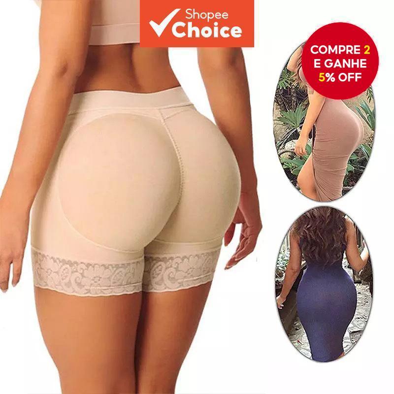 Calcinha com Enchimento para Mulheres, Modelador de Corpo com Renda, Levanta Bumbum, Calcinha com Efeito de Glúteos