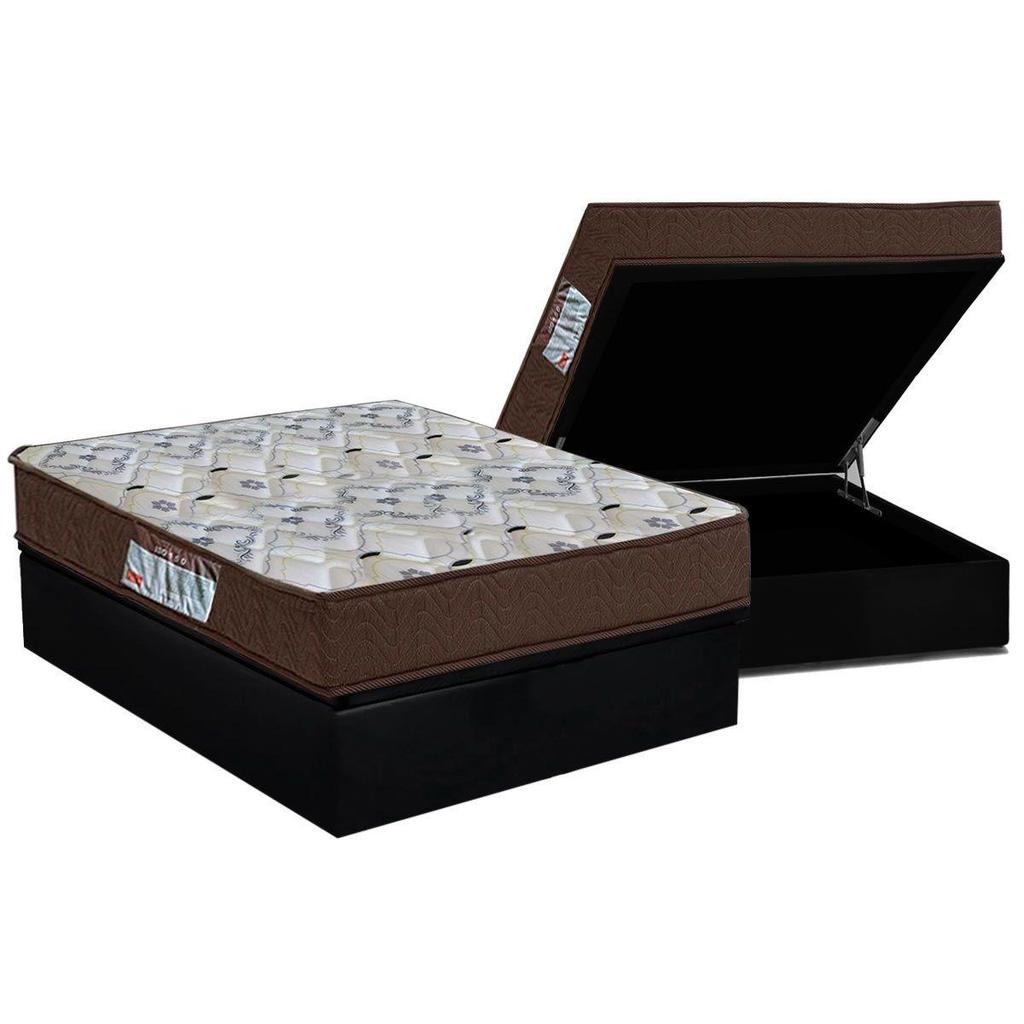 Cama Box Baú Casal: Colchão Anatômico Ortobom D45 / ISO 150 Mega Firme + Base CRC Suede Black(138x188)