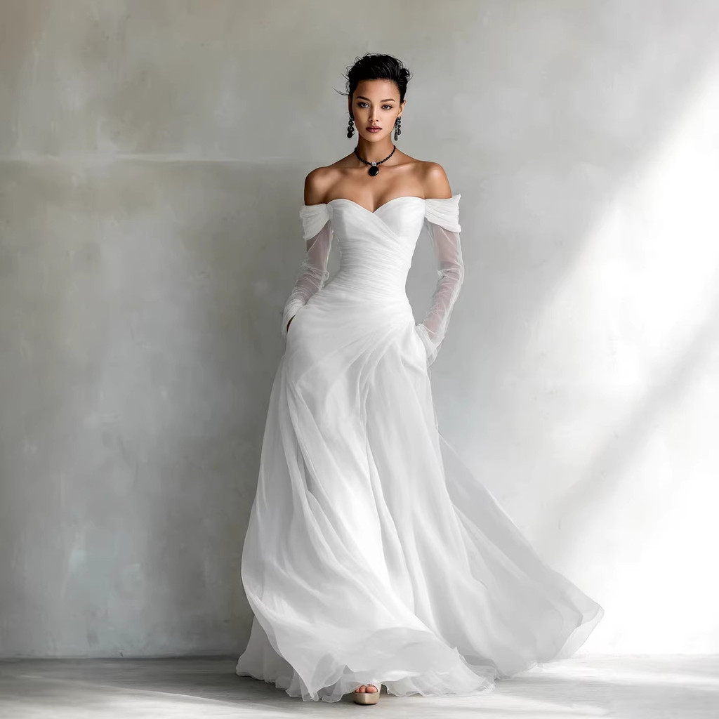2026 novo estilo europeu americano elegante gaze tubo superior vestido longo festa vestido de cintura alta saia