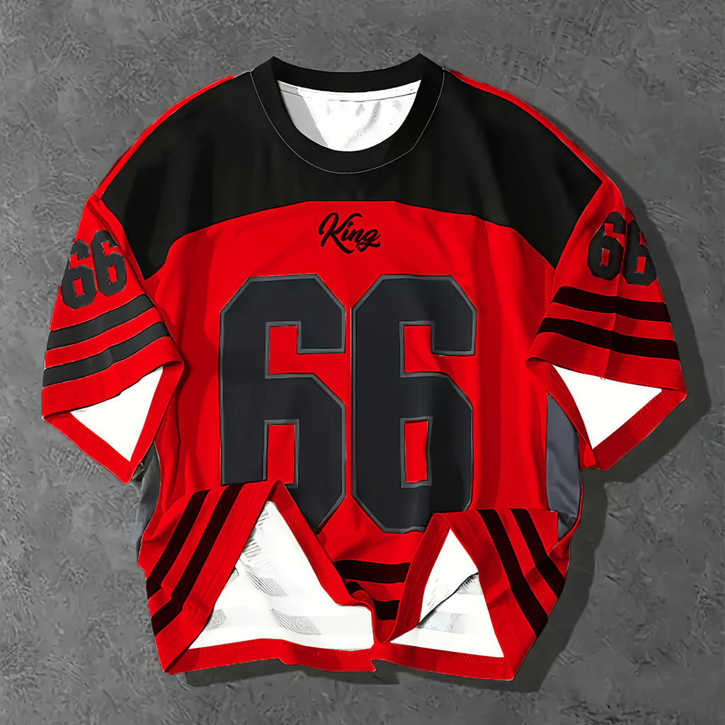 Camiseta Nova Masculina 3d Impressa Bege Listra Número 66 Rei Manga Curta Camisetas Retro Solto Roupas Hip-hop