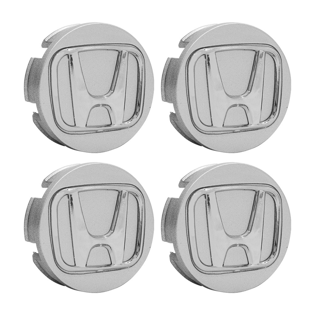 Jogo Calota Calotinha Centro Meio Miolo Roda Fit City Wrv Civic 58mm Prata Com Logo Cromado