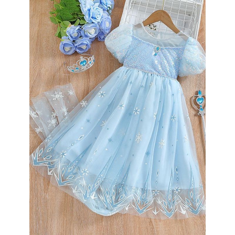 Novo produto pronto estoque elsa vestido de princesa meninas estilo verão elsa vestido novo congelado elsa vestido crian
