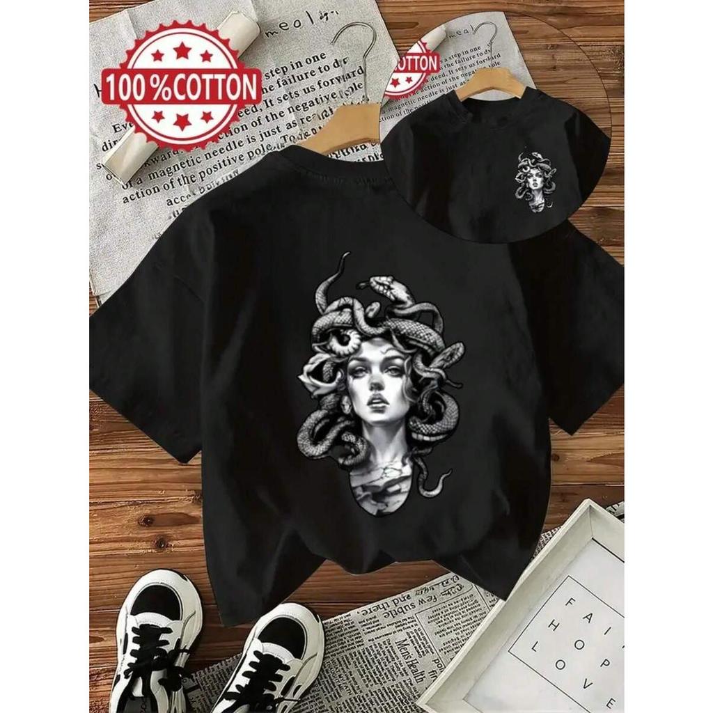 Tshirt Feminina Estilosa Estampada Olhar De Medusa Lançamento Camiseta 100% Algodão