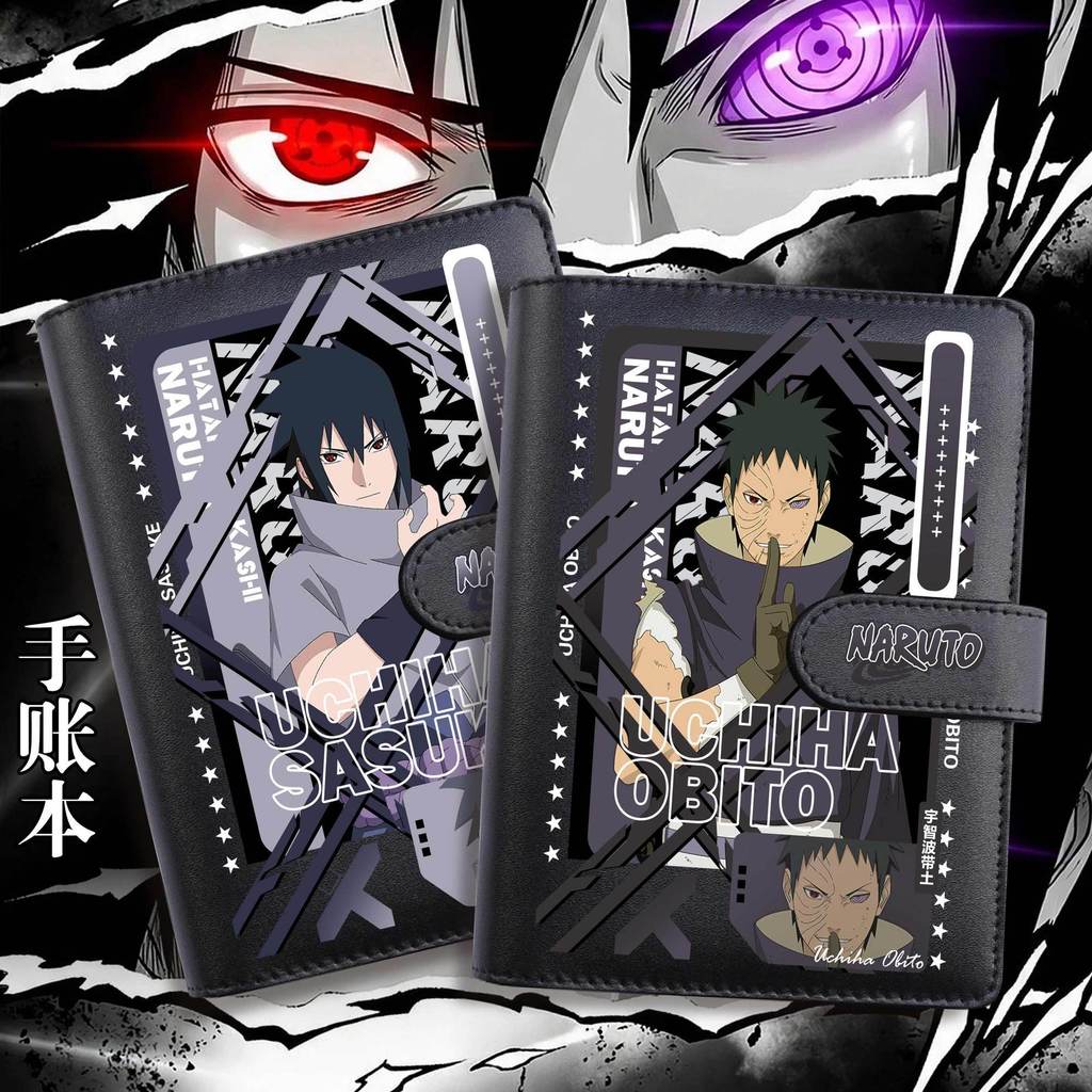 Caderno De Couro PU Naruto Uchiha Sasuke E Obito A6 , Diário De Anime De 160 Páginas Para Estudantes