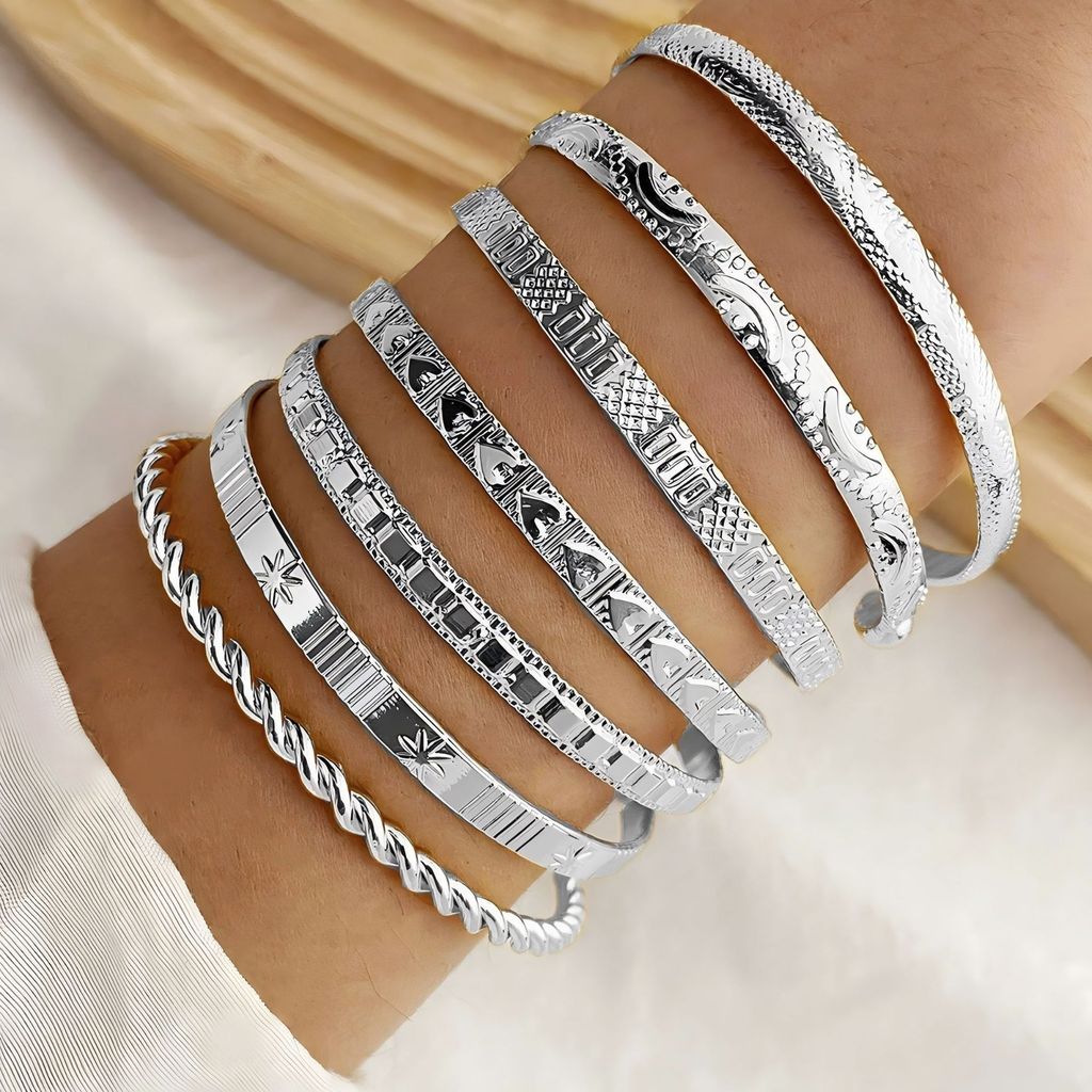 Conjunto de 7 Pulseiras Retrô Moderna Brilhante Leve Chique Para Festas Acessório Feminino