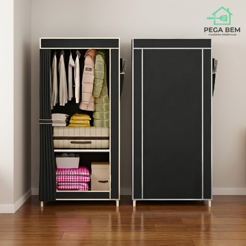 Guarda Roupa Dobrável Roupeiro Portátil Pequeno 44x56x146cm DT9389