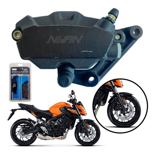 KIT PINÇA FREIO DIANT DIR PRETA NISSIN ORIGINAL + PASTILHA DE FREIO 4015