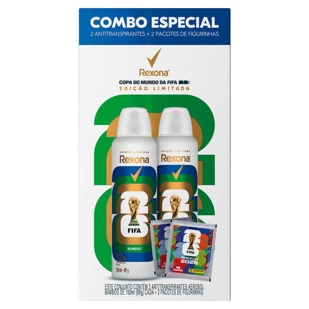 Desodorante Rexona Men Bamboo 2 Unidades de 150ml cada Copa do Mundo Fifa 2026 Edição Limitada e 2 Pacotes de Figurinhas