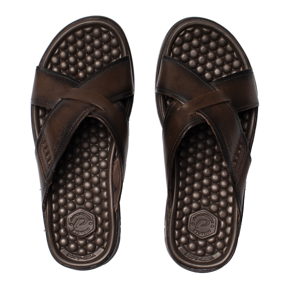 Chinelo Masculino Pegada Couro Anilina Duas Tiras Marrom