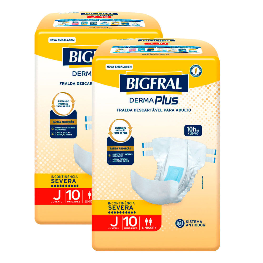 Kit 2 Fralda Bigfral Derma Plus Juvenil 10 Unidades