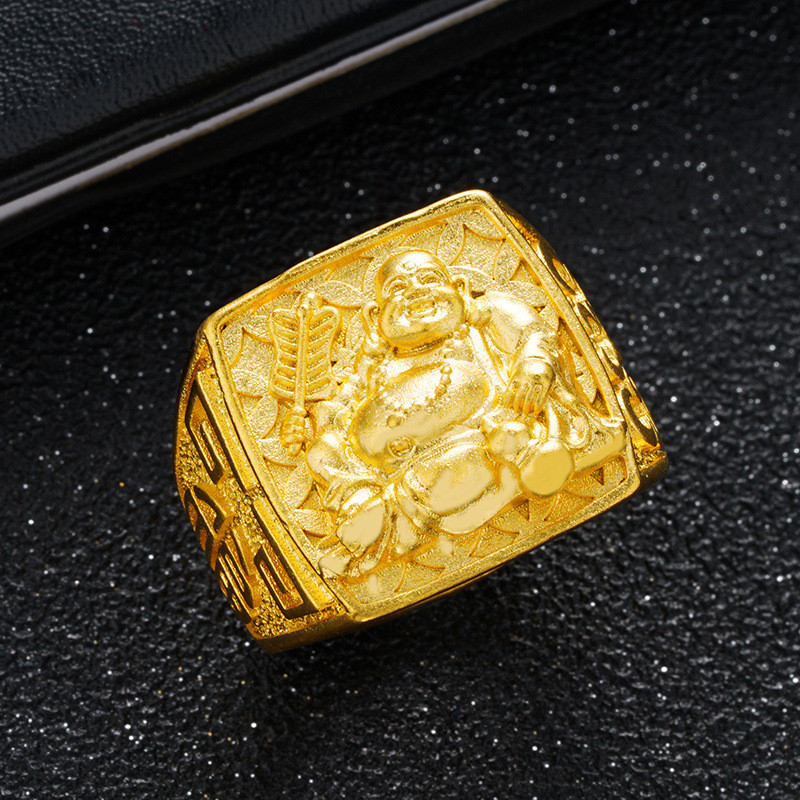 Vietnã areia banhado a ouro cobre banhado a ouro Real Maitreya buda anel liga de cobre imitação de ouro rindo buda mascu