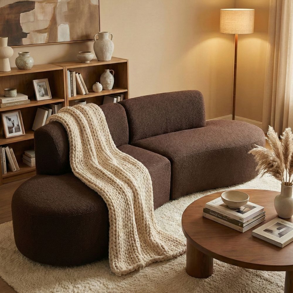 Sofá Orgânico Módulo Curvo Savana 02 METROS Boucle Marrom - Montanari's Decor