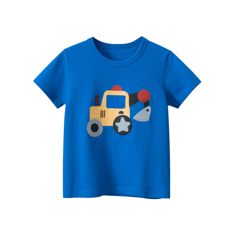 27 crianças versão coreana marca roupas infantis camiseta de manga curta menino dos desenhos animados escavadeira engenh