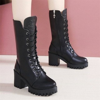 24 forro de lã martin botas estilo britânico salto grosso 2026 botas femininas de cano médio salto alto feminino outono 