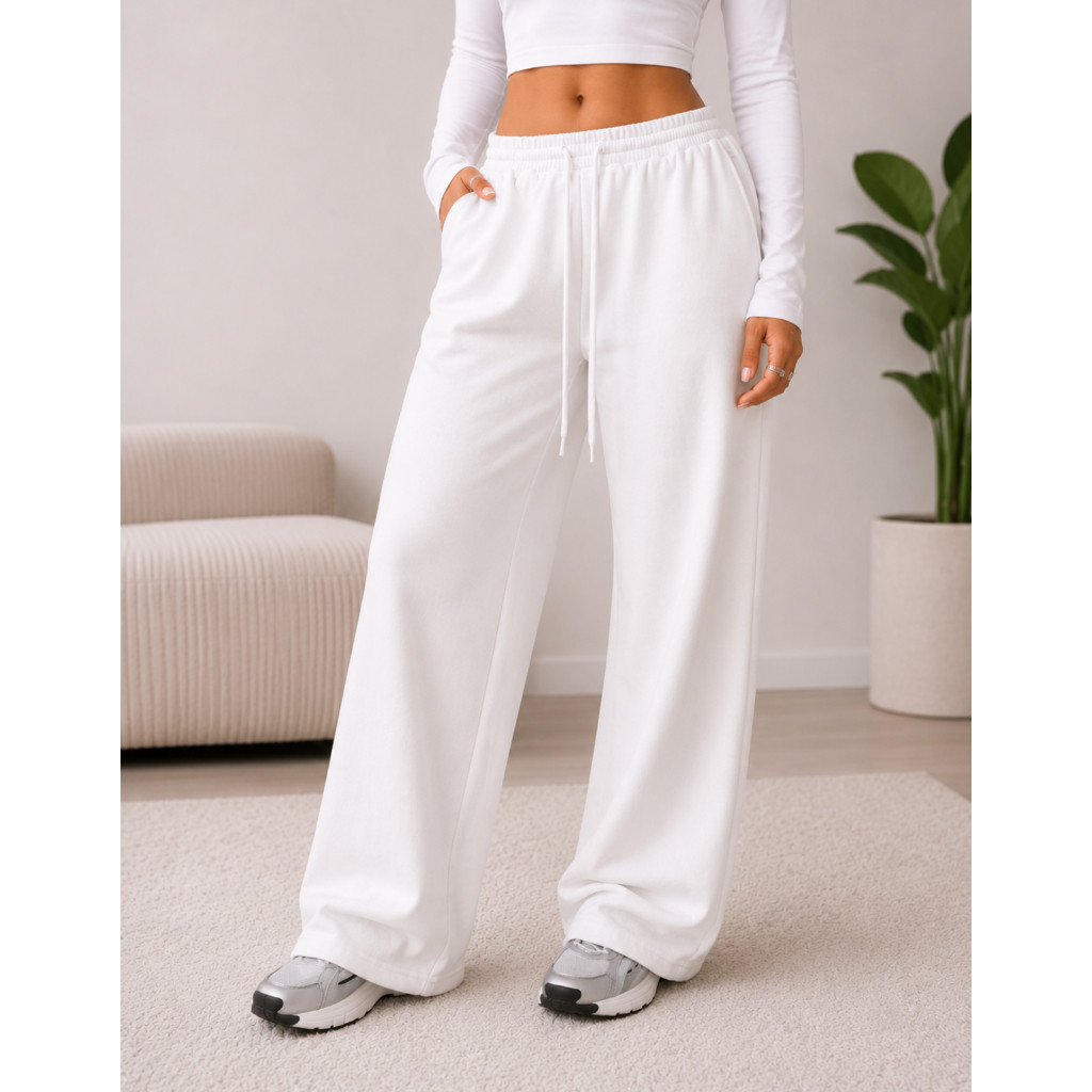Calça Moletom Adulto e Infantil Feminina Wide Leg Flanelada Com Bolso Cós Elástico Casual Moda