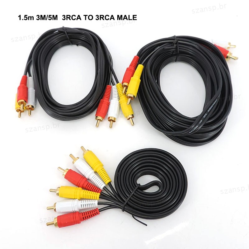 1.5M/3M/5m Banhado A Ouro RCA Macho Para 3 3RCA Conector Composto Áudio Vídeo AV Cabo De Extensão Plug Fio BRA1