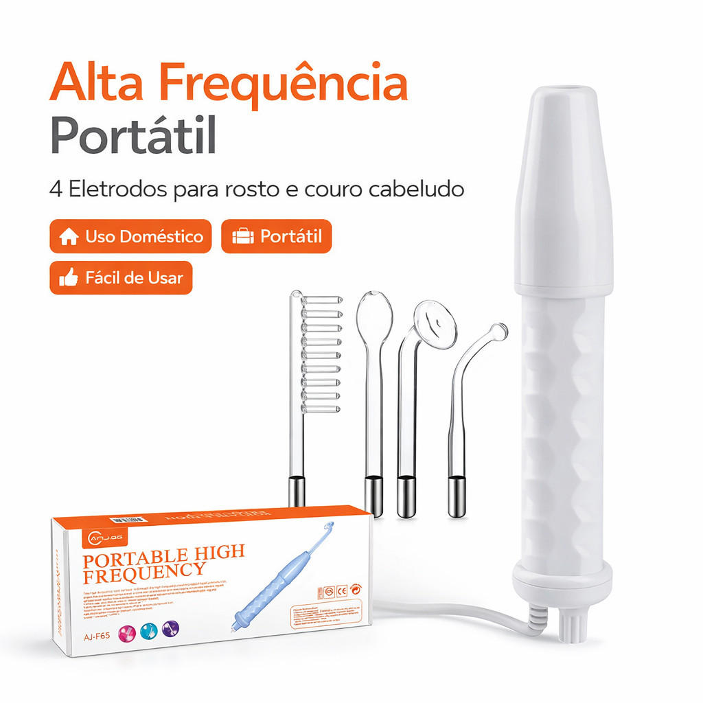 Aparelho de Alta Frequência Portátil Facial e Capilar com 4 Eletrodos Bivolt 110V 220V