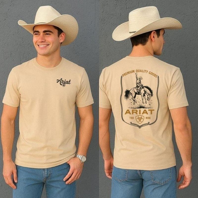 Camiseta Masculina Country Algodão Camisa Unissex Ariat Unissex Estampada Texas Rodeio Moda Country Peão