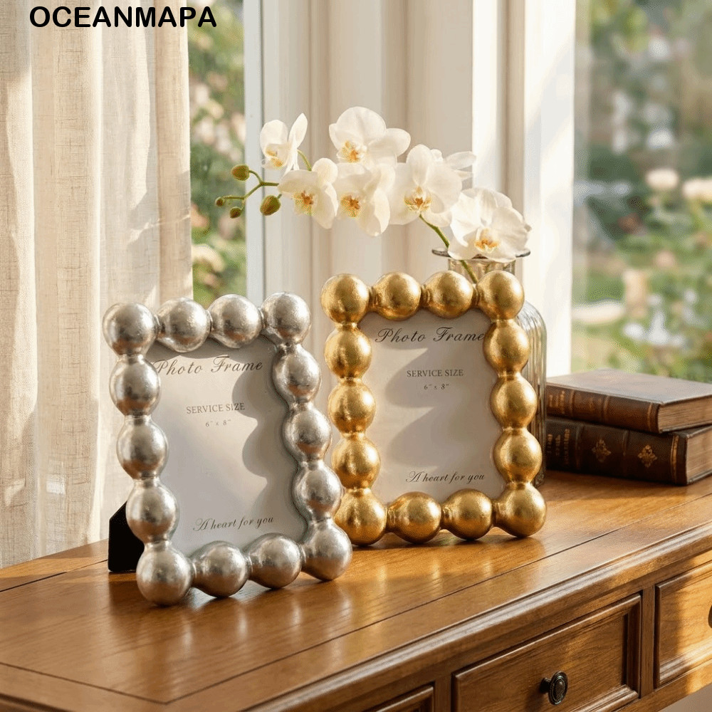 Moldura De Resina OCEANMAPA , Borda De Bola Redonda Luxuosa De 8 Polegadas Exibição De Imagem Decorativa Requintada