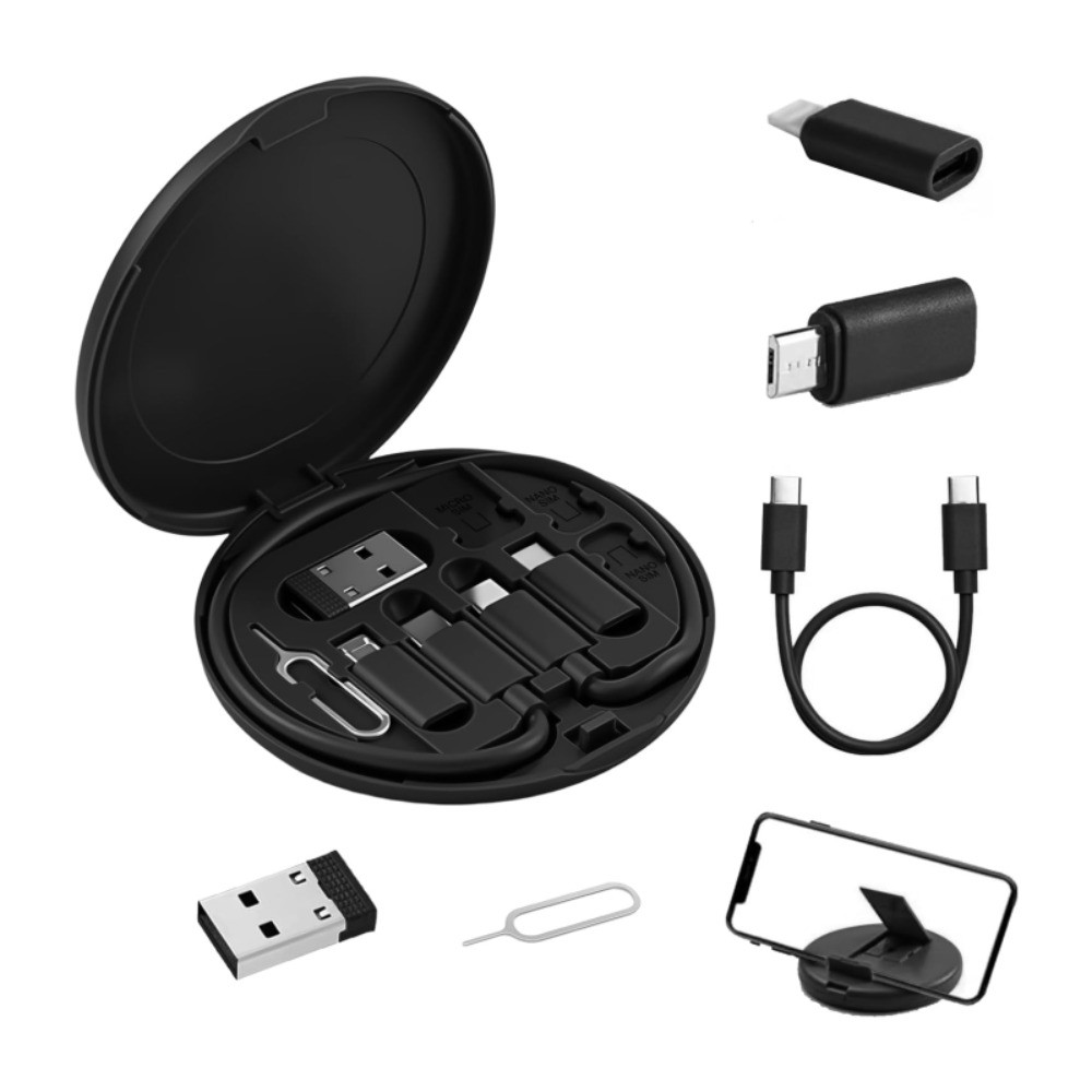 Armazenamento De Cabo De Carregamento Múltiplo Portátil Caixa Adaptador USB C Lightning Micro Suporte Para Cartão SIM