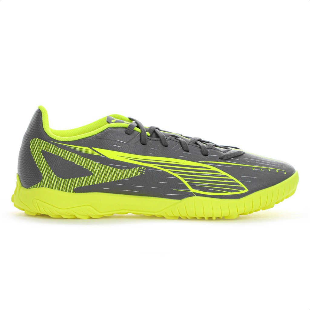 Chuteira Puma Society Ultra 5 Play TT Cinza e Verde Neon - Masculino