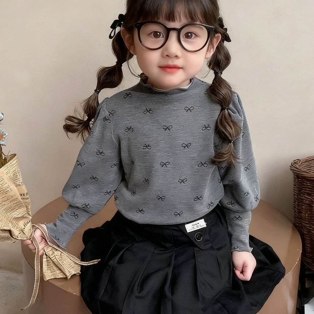 Meninas 2025 novo estilo camisa de fundo de gola alta outono inverno crianças camiseta de manga comprida inverno quente 