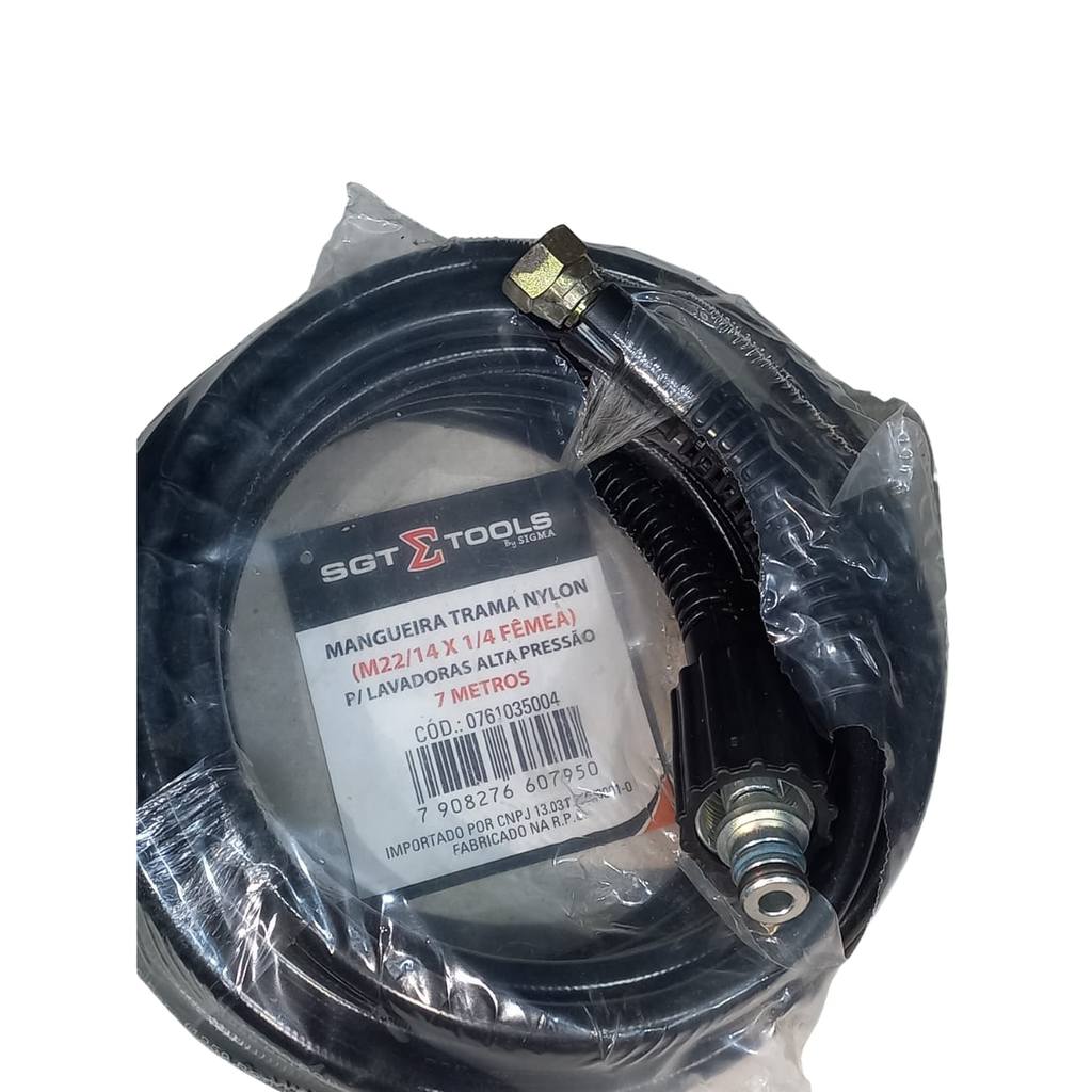 MANGUEIRA TRAMA NYLON (M22/14 X 1/4 FEMEA) P/ LAVADORAS ALTA PRESSAO - 7 METROS