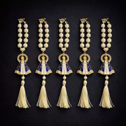 Kit com 5 Dezena Para Retrovisor Terço Nossa Senhora Aparecida Bege 20cm - Fé e Proteção.