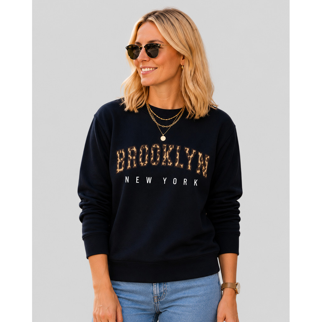 Blusa de Moletom Feminina Peluciada 3 Cabos Estampada BROOKLYN Onça Outono/Inverno Blusa Feminina  de Qualidade Premium