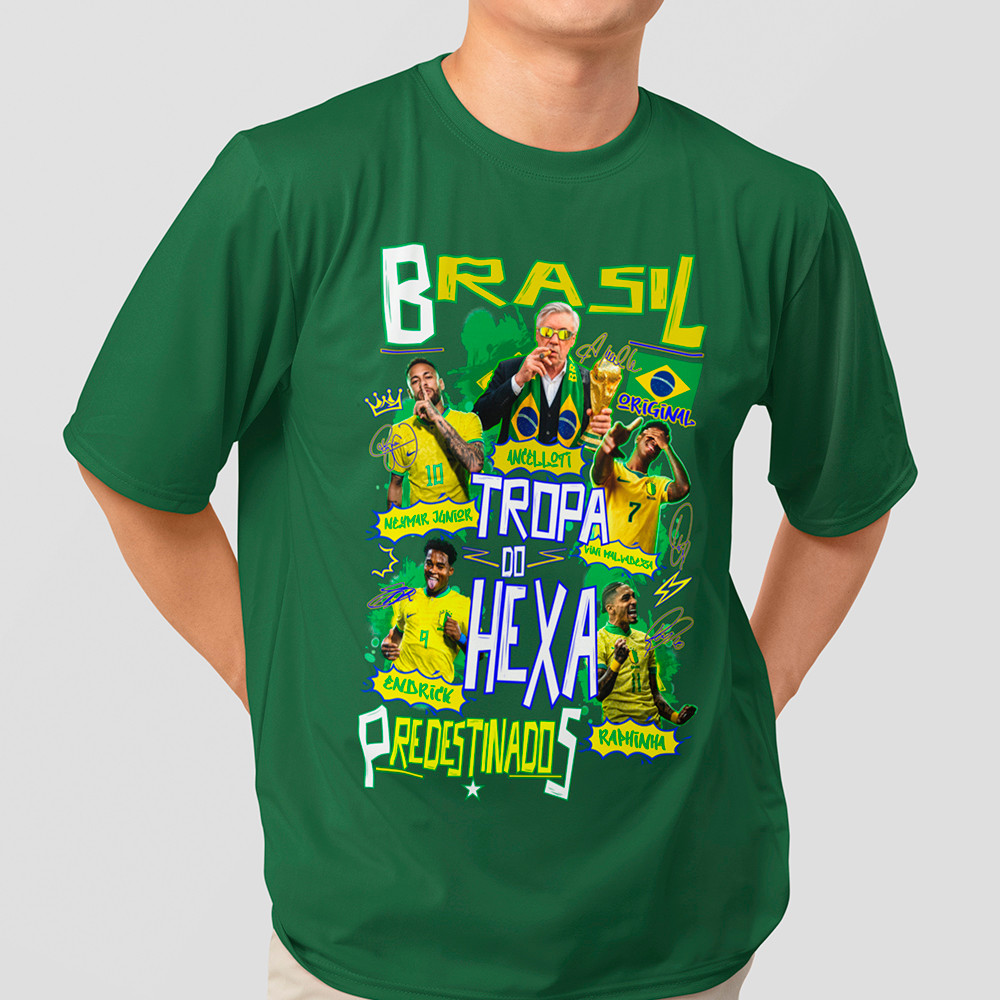 Camiseta Masculina Brasil Tropa Do Hexa Copa Do Mundo 2026 Camisa Algodão Premium