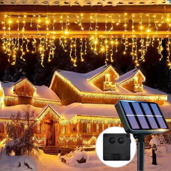Cascata LED Solar 96/162 Leds Pisca-Pisca Decorativo De Natal Para Jardim E Área Externa À Prova D'água