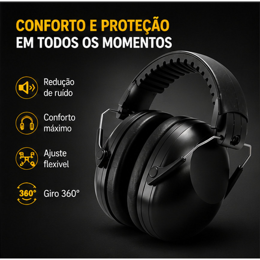Abafador de Ruído Profissional 360° Protetor Auricular Ajustável Confortável Redução de Som para Trabalho Estudo e Const