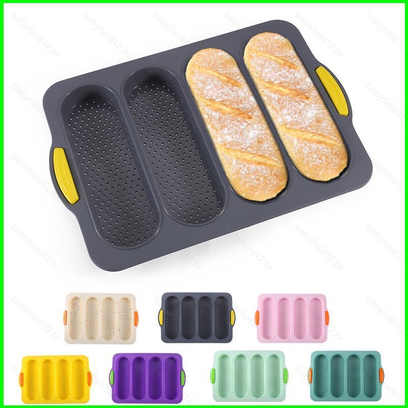 BB12 Bandeja De Cozimento De Baguete De Silicone Perfurada Com 4 Cavidades , Antiaderente , Molde De Pão Francês