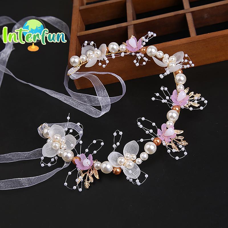 [InterfunB] Primavera Bohemian Girls Nupcial Pérola Cabelo Cocar Coroa De Flores Noiva Guirlanda Cabeça Argola Joias De