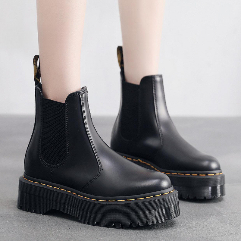 2976 Chelsea botas senhoras de sola grossa botas de motocicleta feminino couro britânico botas curtas plataforma sola de