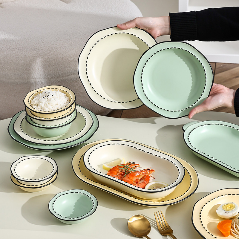 Morandi cor Underglaze cor conjunto de talheres estilo nórdico ins conjunto pratos domésticos conjunto tigela arroz tige