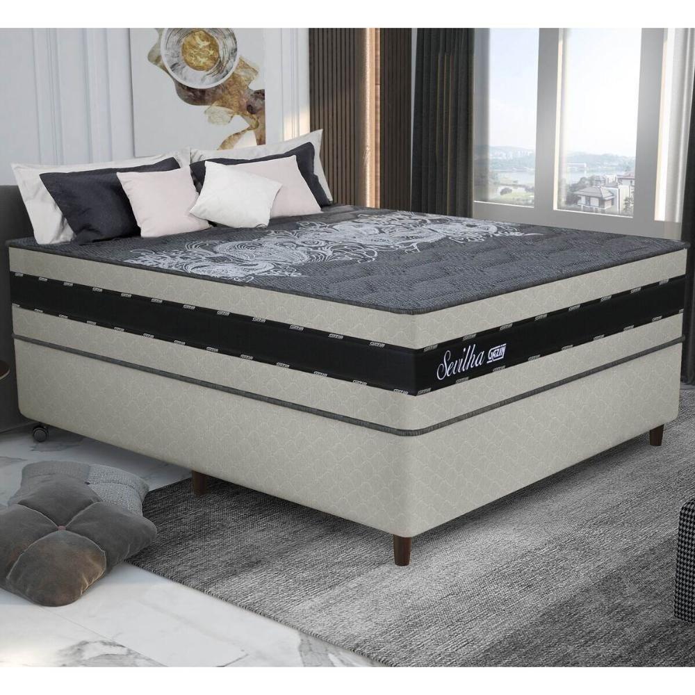 Cama Box Conjugado Casal Com Colchão 138x73x188 Sevilha Gazin Cr35357 Areia-preto