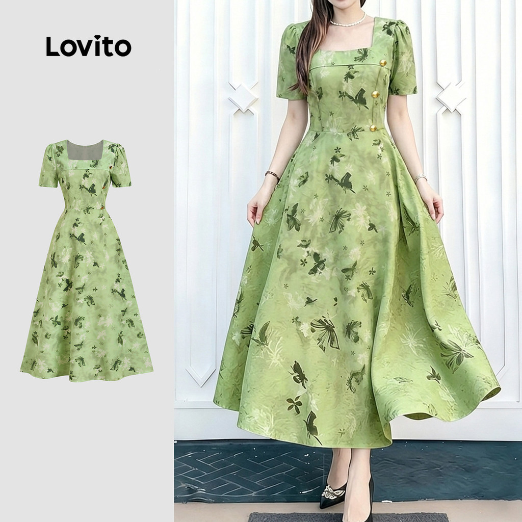 Lovito Elegante Vestido com Zíper Borboleta Primavera/verão para Mulheres L184ED831