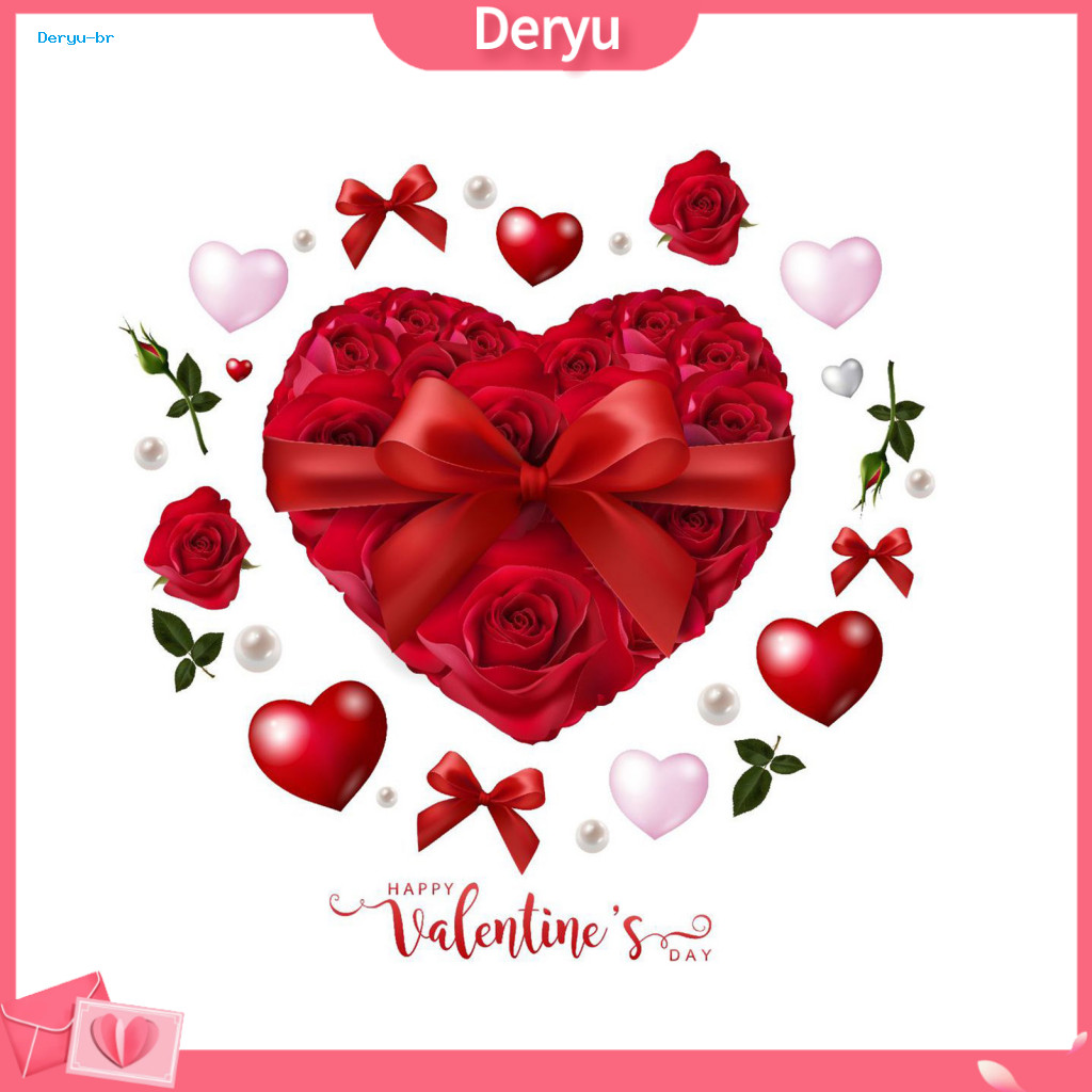 Window Stickers Heart-shaped Rose Sticker Valentine’s Day Removable Pvc Decal Reusable Static Cling for Home Wedding A
