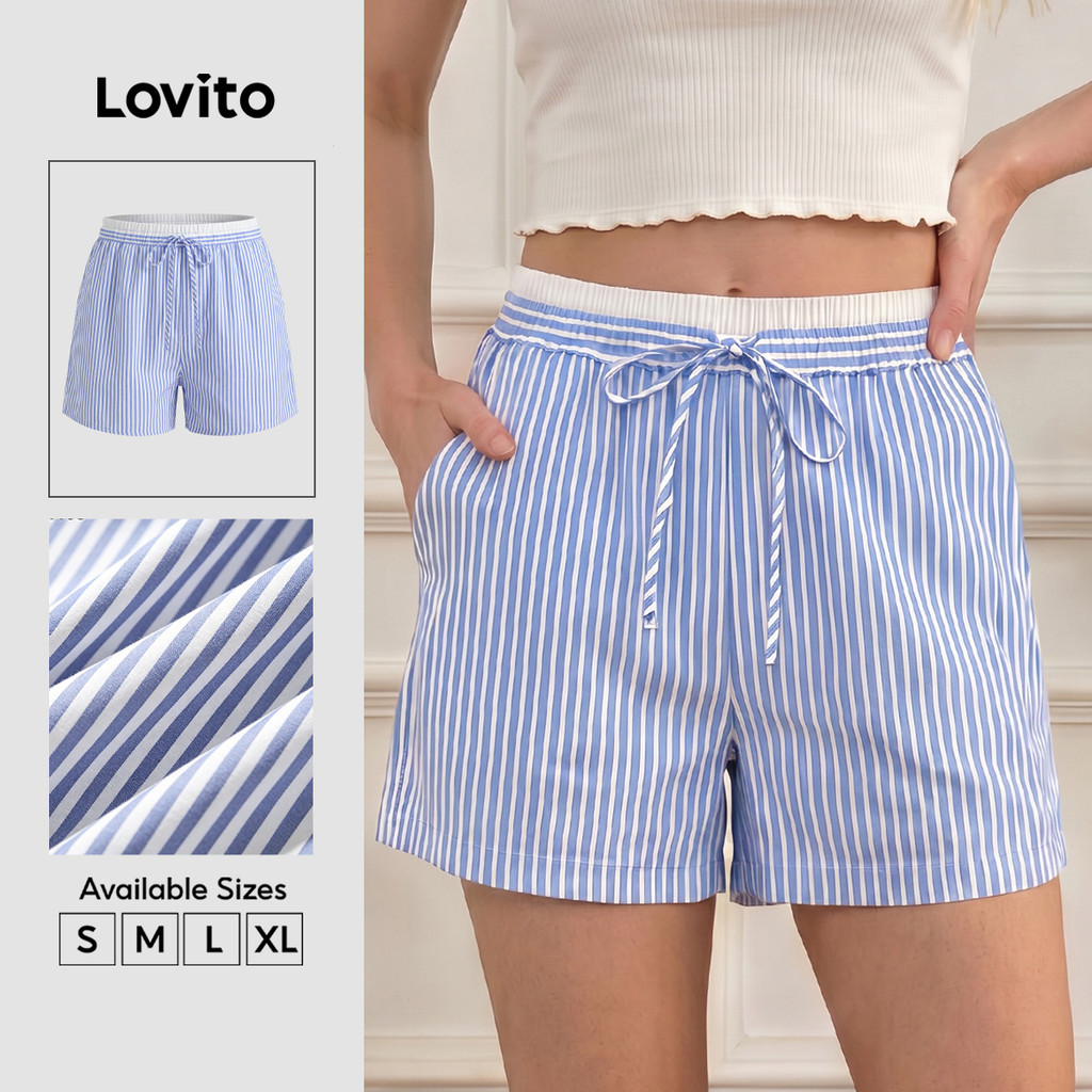 Lovito Casual Shorts Com Costura De Tecido Listrado Para Mulheres LBL19096