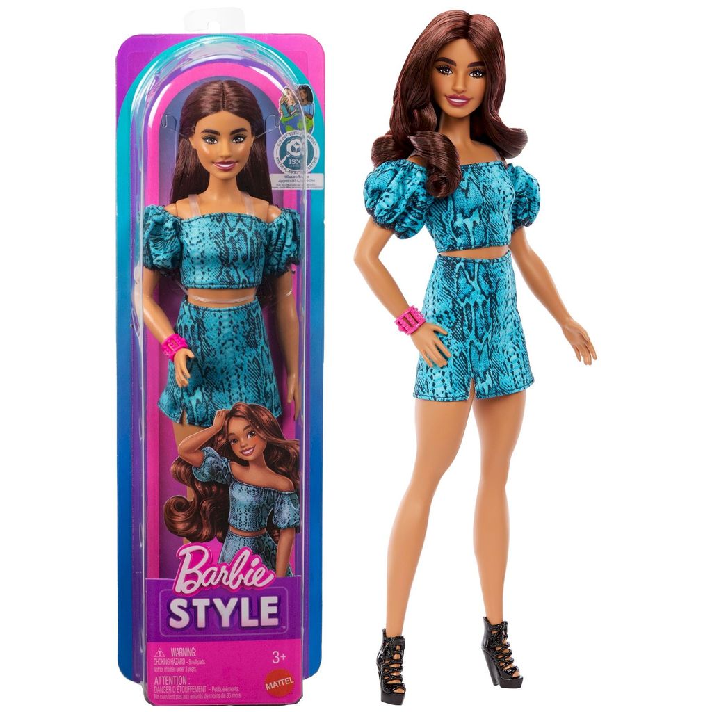 Boneca Barbie Style Fashionistas Cabelo Castanho Roupa Estampa de Cobra #250 - Mattel
