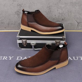 Botas masculinas retrô Martin, estilo britânico de alta qualidade, botas curtas da moda, bico fino, couro fosco, aumento