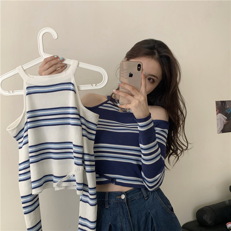 Fora do ombro Design cuidadoso malhas de manga comprida 2025 novo estilo primavera outono feminino fino ajuste H