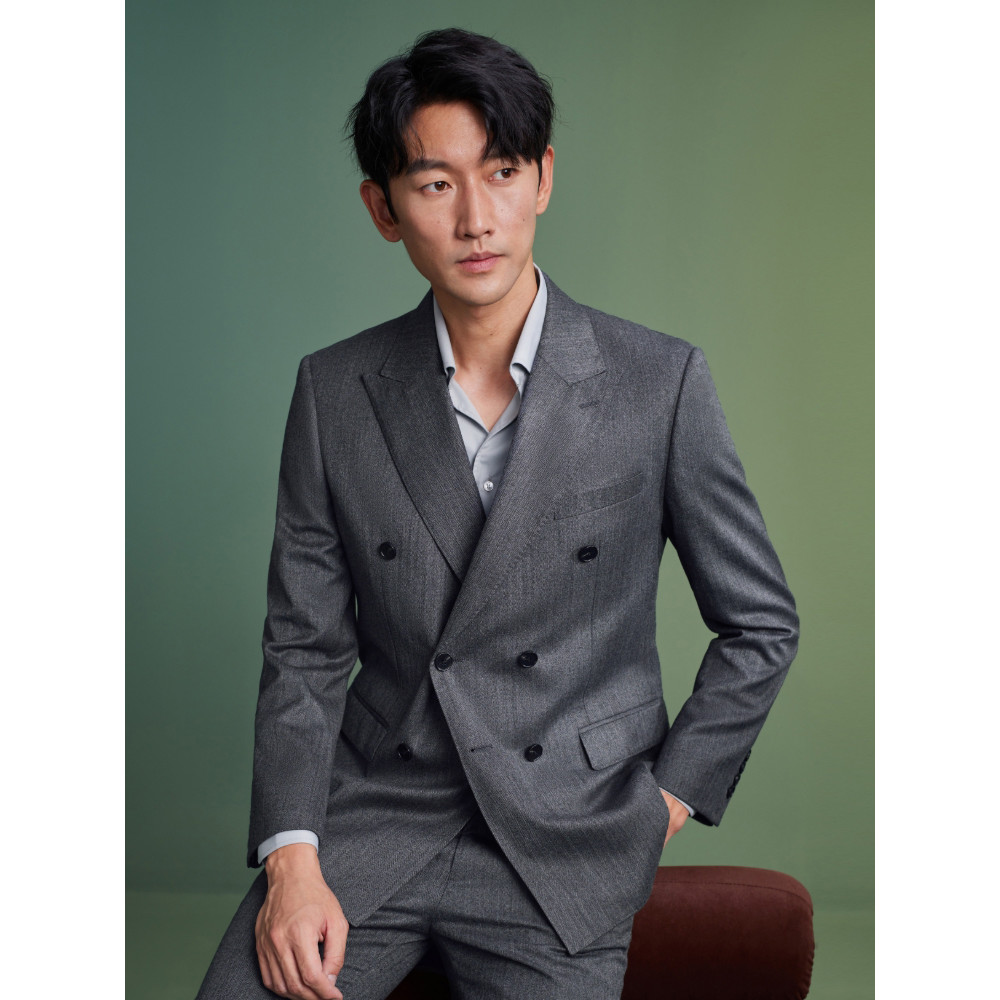 Aojia terno de lã de alta contagem masculino negócios Formal Wear cinza vestido de casamento trespassado terno masculino