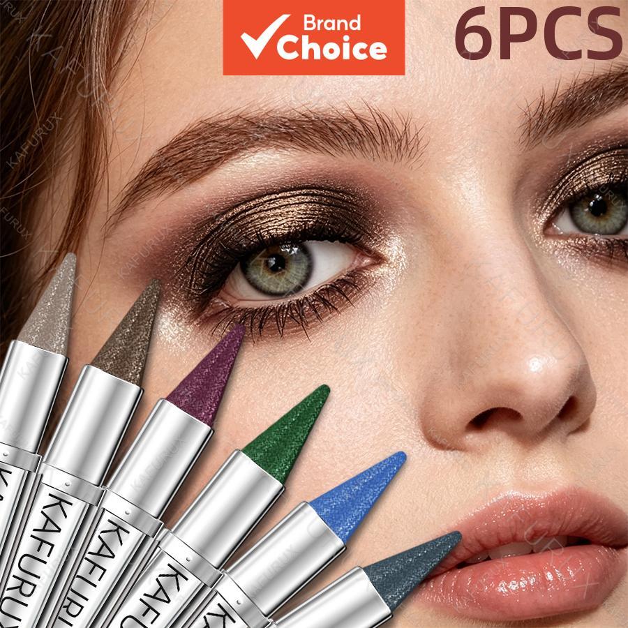 Kafurux Bastão de Sombra 6 Peças - Branco Metálico, Preto, Roxo, Lápis de Sombra com Glitter, Caneta Delineadora,