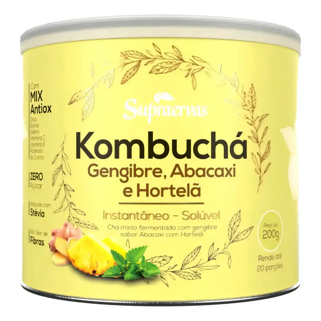 Supraervas Kombuchá Instantâneo Gengibre Abacaxi Hortelã Lata 200g