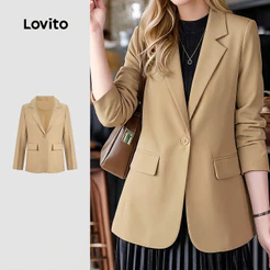 Lovito Blazer Casual Feminino de Botão Khaki para primavera/verão LNL143301